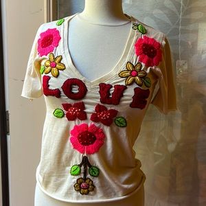 Hand embroidered LOVE top by JOYSTICK  Johnny Was size  M